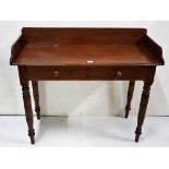Victorian pitch pine Washstand with upper gallery, 2 apron drawers, with turned front and back legs,