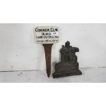 Metal Figure of King George III & a 19thC Garden Plant Label "Common Elm" (2)