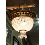 Bronze Rimmed circular-shaped Ceiling Light, impressed with foliate detail, over sac a pearl