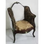 Continental Ebony Painted Armchair, with seat springs, with painted floral mounts, acanthus shaped