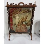 Large William IV Rosewood framed Fire screen with barley twist side pillars, and adjustable centre