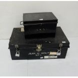 Black metal Deed Box, 16"w and a larger metal Case (with padlocks, stamped HOLT) (2)