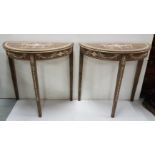 Matching Pair of Sheraton Design Bow-Fronted Side Tables, featuring classic urns and swags, on 3