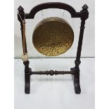 Brass Gong (dia 15”) with wooden striker, in an oak frame, 34”h