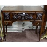 Late 19th C dark mahogany Hall Table with 3 hinged lids to top compartment enclosing removable