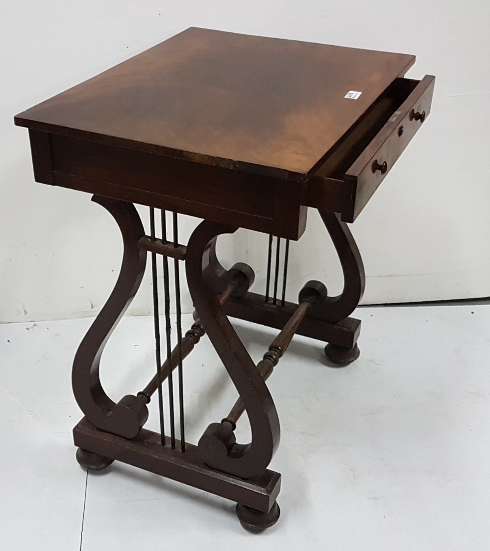 Regency mahogany Side Table with lyre shaped side supports (brass rails damaged), apron drawer - Image 3 of 4