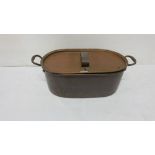 Large Georgian Copper Oval Saucepan with carrying handles with original steaming tray and original