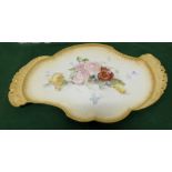 Large Porcelain Scalloped Shaped Ornamental Tray, stamped “Doulton”, hand painted floral scenes –