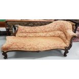 Good quality Late 19thC mahogany framed Chaise Longue, the arched back and seat upholstered with red