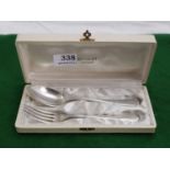 Matching French Silver Spoon and Fork Set, hallmarked, engraved “Isabelle”, in original presentation