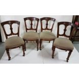 Set of 4 Victorian walnut dining chairs, spoon backed, turned front legs, padded seat, front leg