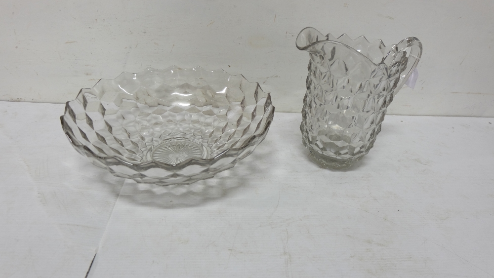 Cut Glass Wash Basin (16”dia) with matching Glass Ewer (no chips), - Image 2 of 2