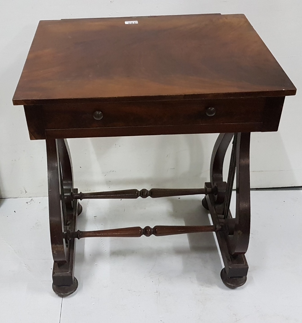 Regency mahogany Side Table with lyre shaped side supports (brass rails damaged), apron drawer - Image 4 of 4