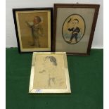 3 small humorous Drawings/Watercolours – Portraits of a Snooker Player, Dancer & Photographer (3)