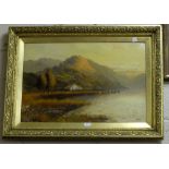 Large gilt framed Oil on Canvas, signed F Walters, 50cm x 75cm, in a carved gold frame