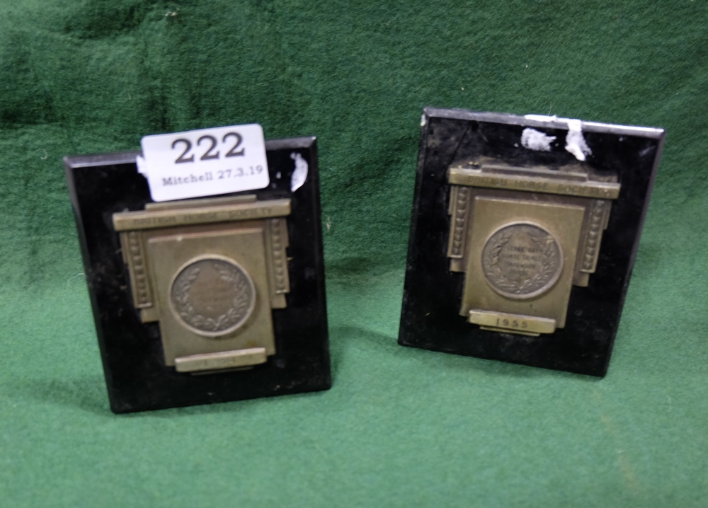 2 Equestrian plaques, British horse Society, “Three Day Horse Trials, Harewood House”1954 and