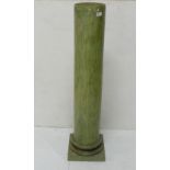 Pine circular Column on plinth, painted green, 48”h x 8.5”dia
