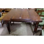 William IV mahogany extendable dining table (one removable leaf) on 4 turned and reeded legs, 46"