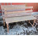 2 small garden benches, timber slats on metal bases