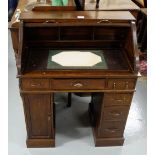 Child's English Oak Rolltop Desk, "GLEVUM SERIES", with Flexoplast blotter and arrangement of