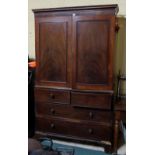 Georgian gent's mahogany wardrobe (for restoration), 2 doors above 4 drawers, 48"w x 83"h
