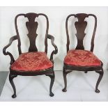 Matching Set of 8 Mahogany Queen Anne Style Dining Chairs, with splat backs and curved front legs,