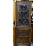 Oak Corner Cabinet with glazed upper door & a small occasional table (2)