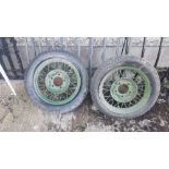 2 x vintage Ford Car Wheels with green rims