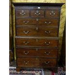 Irish 19thC Mahogany Chest on Chest, the dentil cornice over 3 short drawers and 5 graduating long