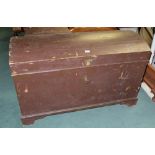 Large Domed Top Chest with iron carrying handles, hinged lid, on bracket feet, 116”w x 29”h x 22”d