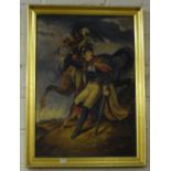 Oil on Canvas, portrait of a French military figure with rearing horse, signed E Vernet, 98cm x 68cm