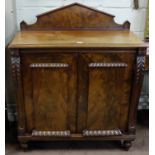 William IV mahogany 2 door side cabinet, arched gallery over 2 flamed mahogany doors, with raised