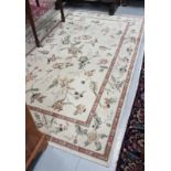Wool Floor Rug, beige ground with all over floral patterns, green/red/beige, 1.6m x 2.5m