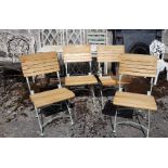 Set of 4 folding Garden Chairs, slatted timber backs and seats, metal frames and a similar metal