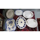 6 large antique Meat Plates (2 with gravy wells)