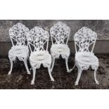 Matching Set of 4 Cast Iron Garden Chairs (heavy), with floral fretwork backs and oval seats (4)