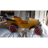 Modern Child's Pedal Car, vintage style, painted yellow, 95cm long