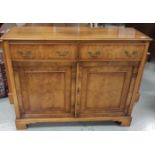 Yew Wood Sideboard, 2 apron drawers over 2 doors enclosing a shelf, 1.15m w x 90cm h