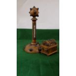 2-Piece Gothic Style Victorian Olive Wood Thermometer and Vesta Set, the vesta in the shape of a