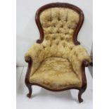 Victorian Design Cabriole Leg Armchair, upholstered with brown fabric