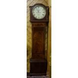 Flame mahogany cased grandfather clock, the circular enamel white dial stamped Timpson, Wexford,