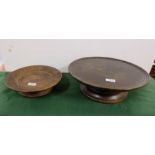 Mahogany Lazy Susan, 38cm dia and a similarly shaped musical Tray with carvings (Swiss) 28cm dia (