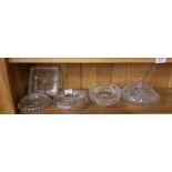 Shelf of cut glass items - ashtrays, nut dishes, bon bon dishes etc (as new) (10)