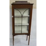 Narrow mahogany Display Cabinet, on tapered legs 60cm w