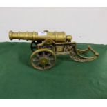 Modern Small Brass Model of a Cannon in a stand, 50cm w