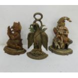 Victorian metal Door Stop in form of eagle and 2 later metal Door Stops, Punch and Judy (3)