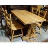 Solid light Oak Dining Table, 80cm x 1.5m and a matching set of 4 ladderback Chairs