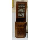 Edwardian mahogany Corner Cabinet, a single glazed door over a panelled door compartment and