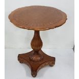 Walnut Finish Occasional Table with a circular serpentine shaped top on a tripod base, 64cm dia
