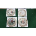 4 unusual vintage hand painted silk comical picture lace trimmed circular Napkins, horse and hound